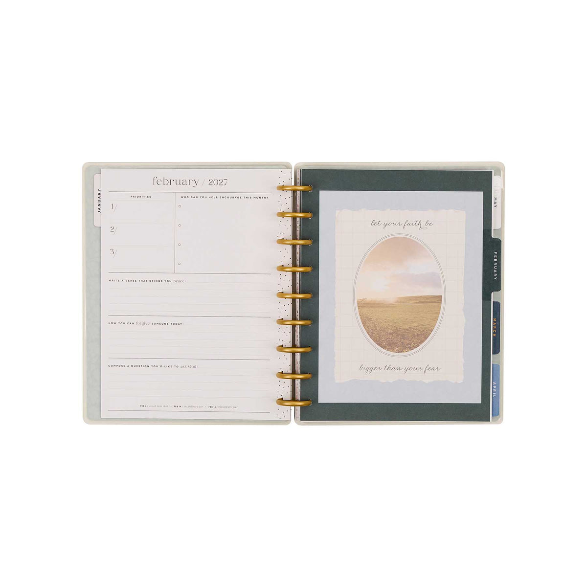 Wildflower Daydream Faith Planner monthly page with inspirational faith artwork