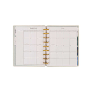 Wildflower Daydream Faith Planner February 2027 calendar spread with gold discs and monthly tabs