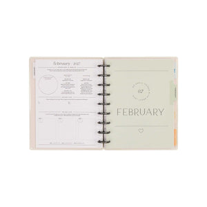 Hushed Hues Classic Stress Management Planner open to February 2027 pages