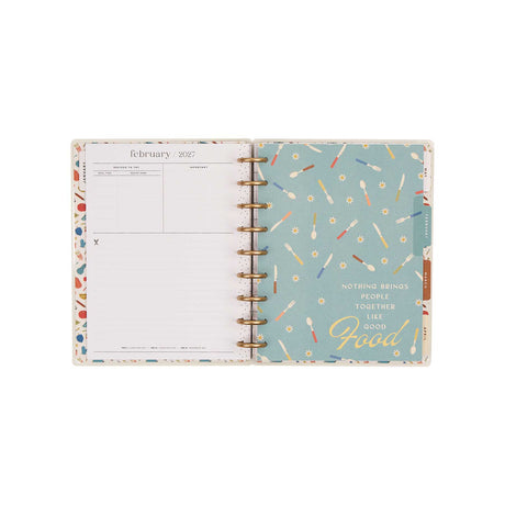 February 2027 monthly page and floral divider in the Fall Picnic meal planner