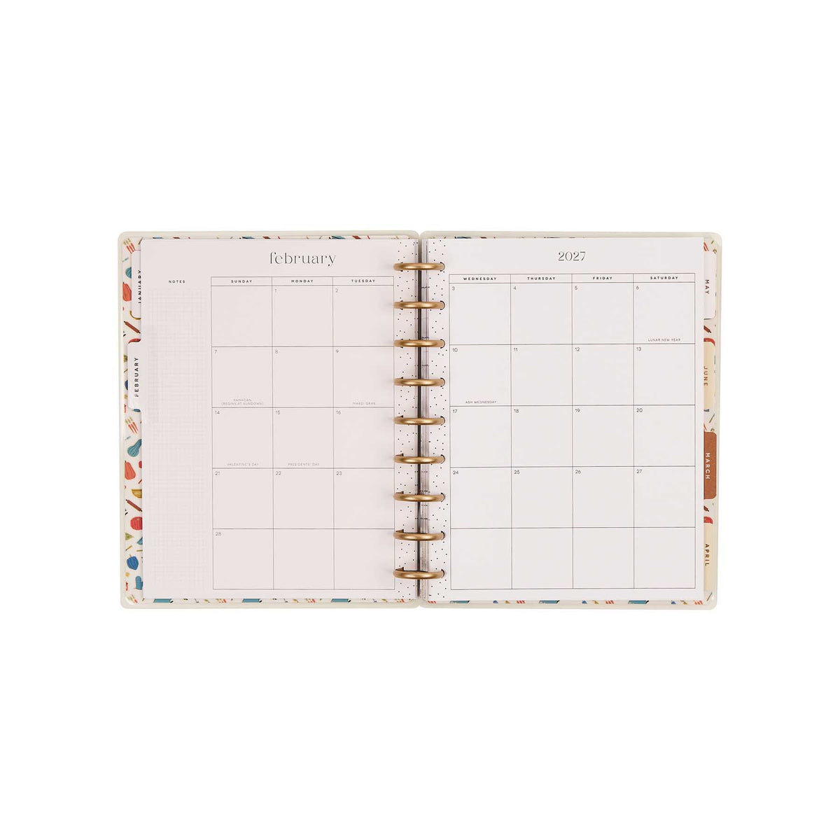 Fall Picnic Classic Meal Planner February 2027 monthly calendar spread