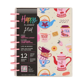 Happy Planner Life In Whimsy Classic Lined Vertical Planner 2027: Tea party cover illustrations and pink discs