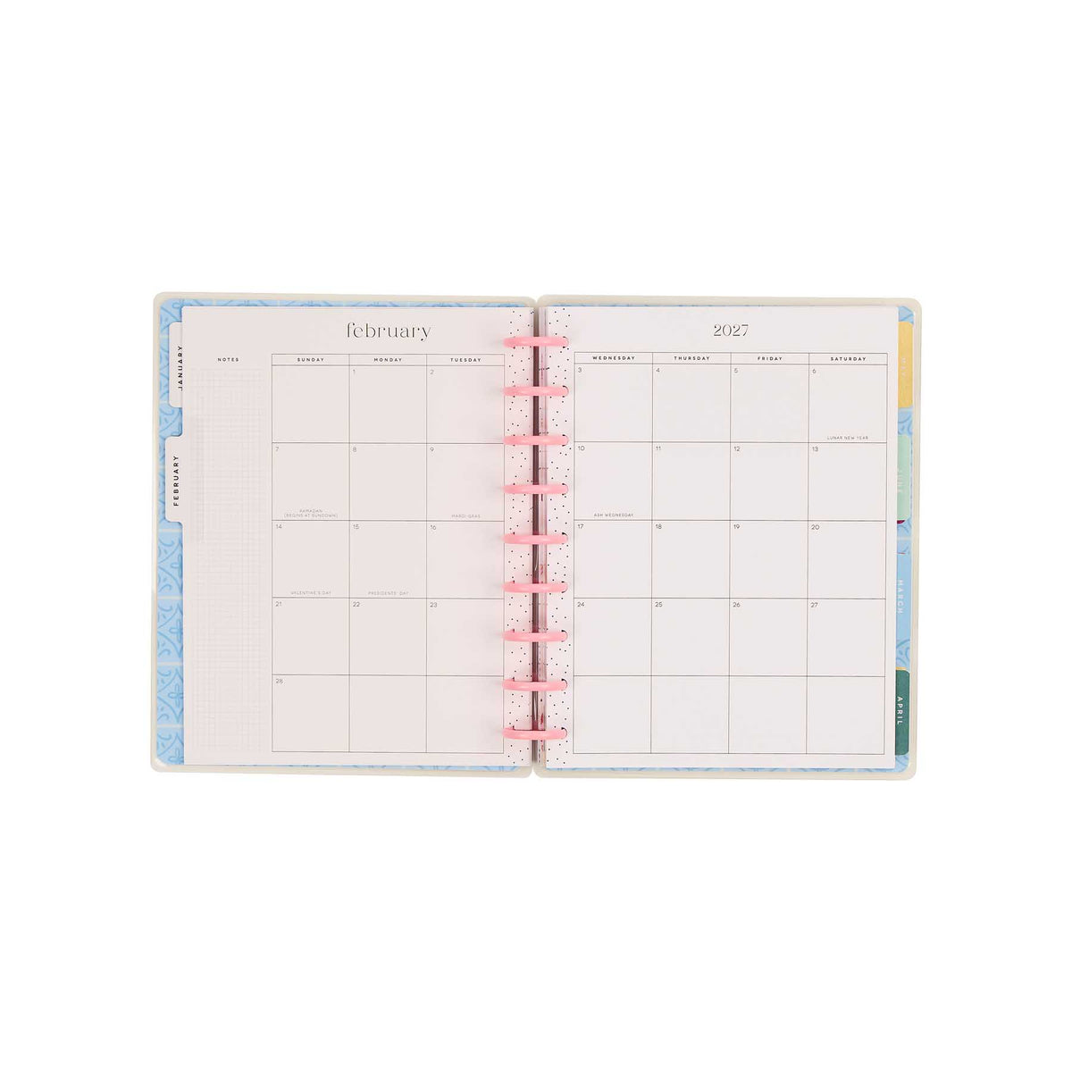 Happy Planner Life In Whimsy Classic Lined Vertical Planner 2027: Monthly calendar pages with pink discs