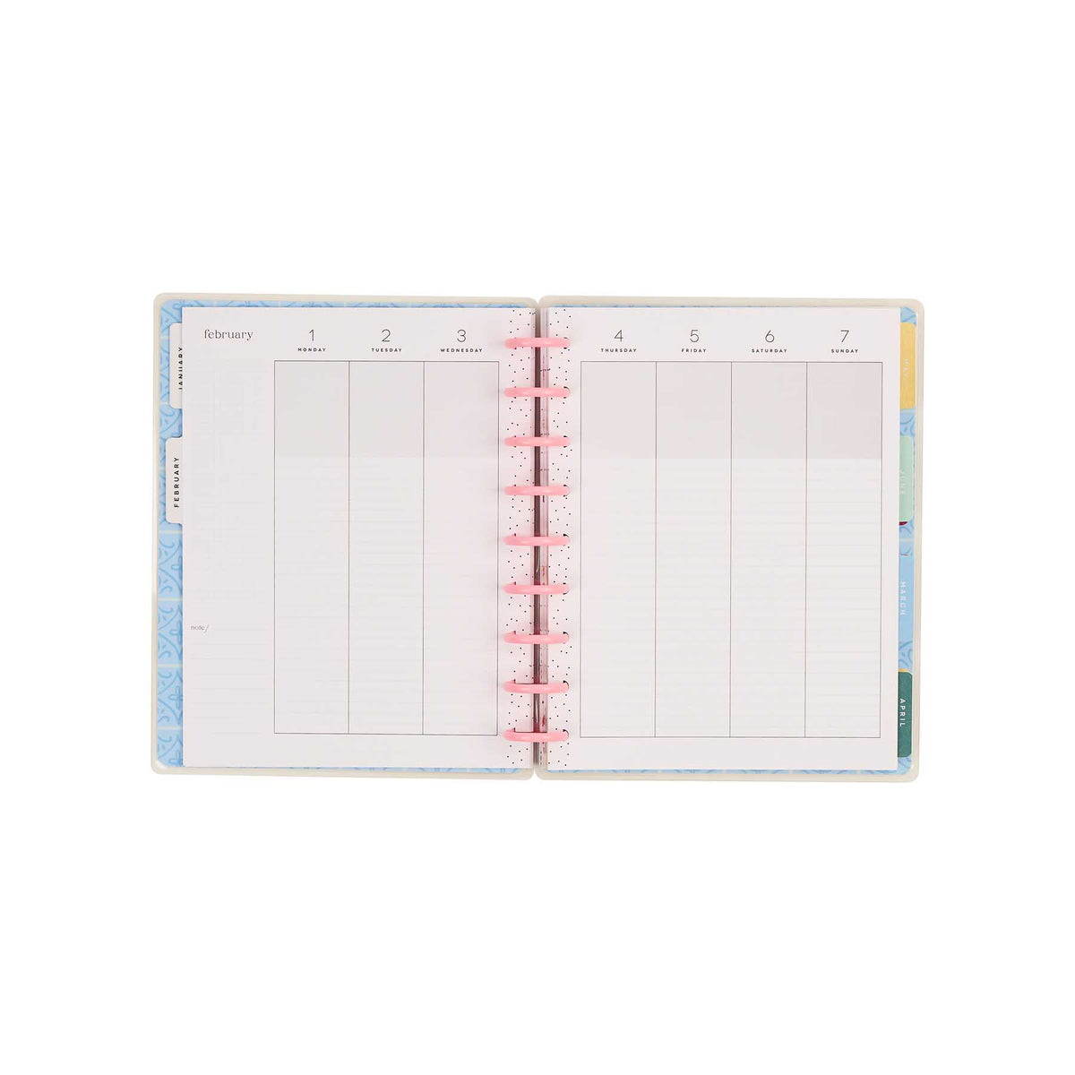 Happy Planner Life In Whimsy Classic Lined Vertical Planner 2027: Open planning spread with vertical columns and pink discs