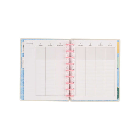 Happy Planner Life In Whimsy Classic Lined Vertical Planner 2027: Open planning spread with vertical columns and pink discs