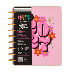 Happy Planner Bright Seasons Classic Dashboard Planner 2027: Pink floral cover with gold discs
