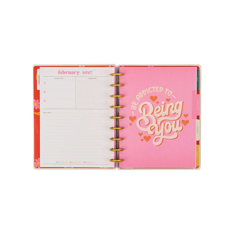 Happy Planner Bright Seasons Classic Dashboard Planner 2027: February 2027 monthly spread and pink quote page