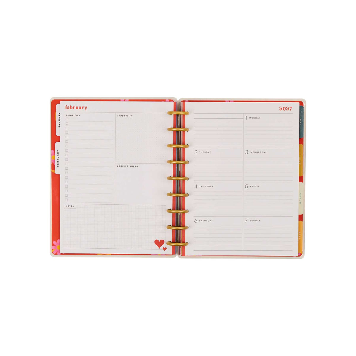 Happy Planner Bright Seasons Classic Dashboard Planner 2027: February dashboard spread with lined daily sections
