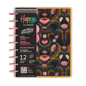 Happy Planner Twilight Tapestry Classic Horizontal Planner 2027: Floral cover, pink discs and labelled monthly pages
