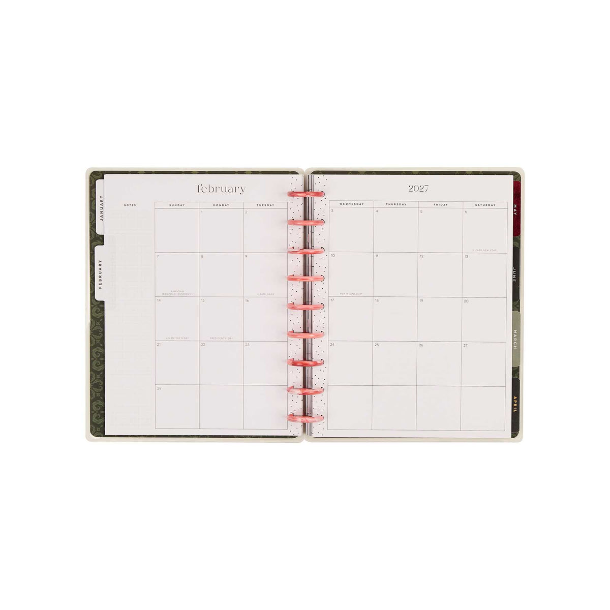 Happy Planner Twilight Tapestry Classic Horizontal Planner 2027: February 2027 calendar and pink discs