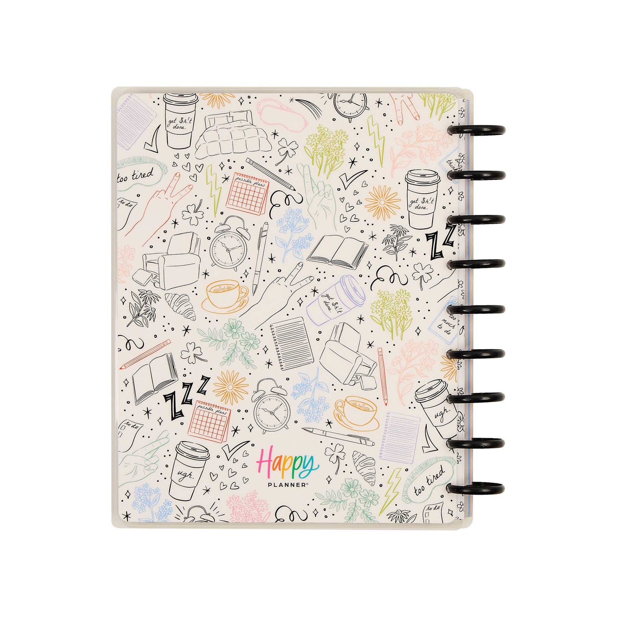 Happy Planner Pajama Plans Classic Horizontal Planner 2027: Patterned cover with coffee cups, books and clocks