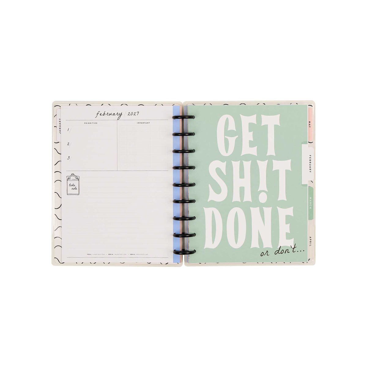 Happy Planner Pajama Plans Classic Horizontal Planner 2027: February 2027 monthly spread and mint divider