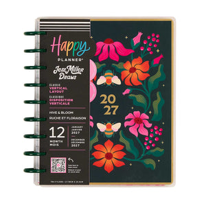 Happy Planner Hive & Bloom Classic Vertical Planner 2027: Colourful floral cover and discs