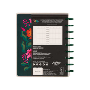 Happy Planner Hive & Bloom Classic Vertical Planner 2027: Floral cover and green discs with packaging