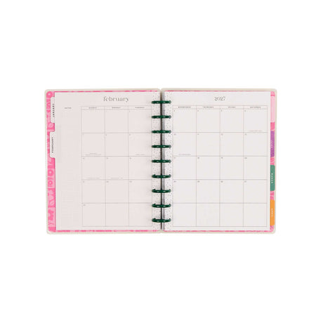 Happy Planner Hive & Bloom Classic Vertical Planner 2027: February monthly calendar with colour tabs