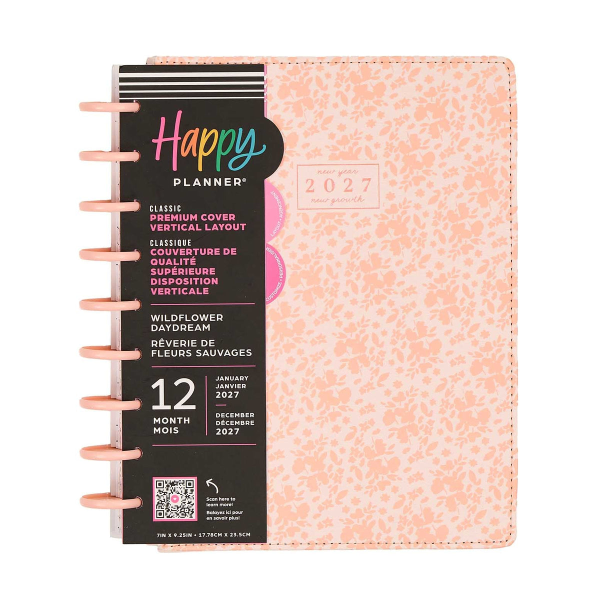 Happy Planner Wildflower Daydream 2027 Classic Vertical Planner with peach floral cover