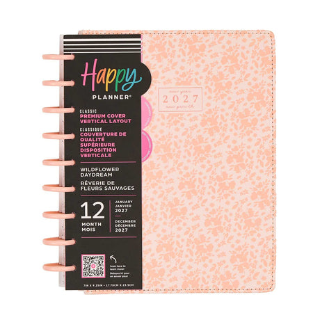 Happy Planner Wildflower Daydream 2027 Classic Vertical Planner with peach floral cover