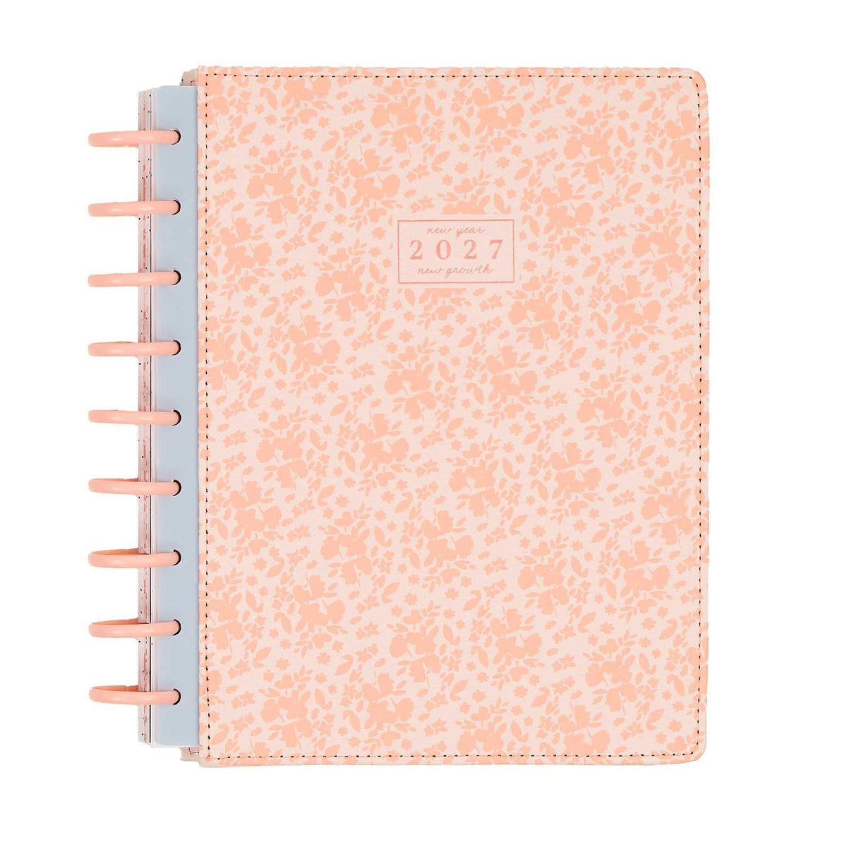 Wildflower Daydream planner peach floral fabric cover and metallic discs