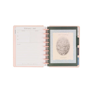 Wildflower Daydream planner February 2027 spread with floral divider and pink discs