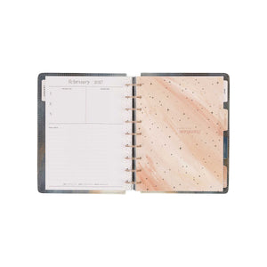 Starlit Glow planner February 2027 spread with starry divider