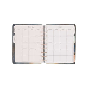 Starlit Glow planner February monthly calendar with disc binding