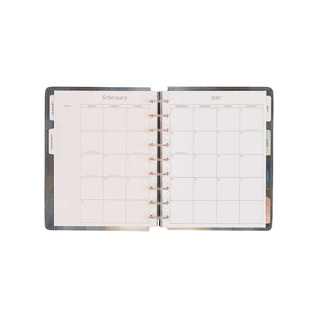 Starlit Glow planner February monthly calendar with disc binding