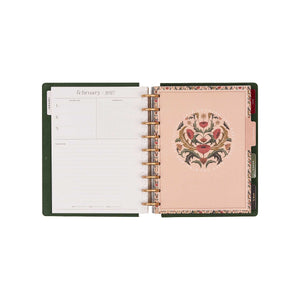 Twilight Tapestry planner February 2027 monthly spread with floral artwork