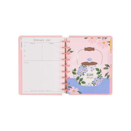 Petal Press Classic Dashboard Planner open to February 2027 with Bloom divider