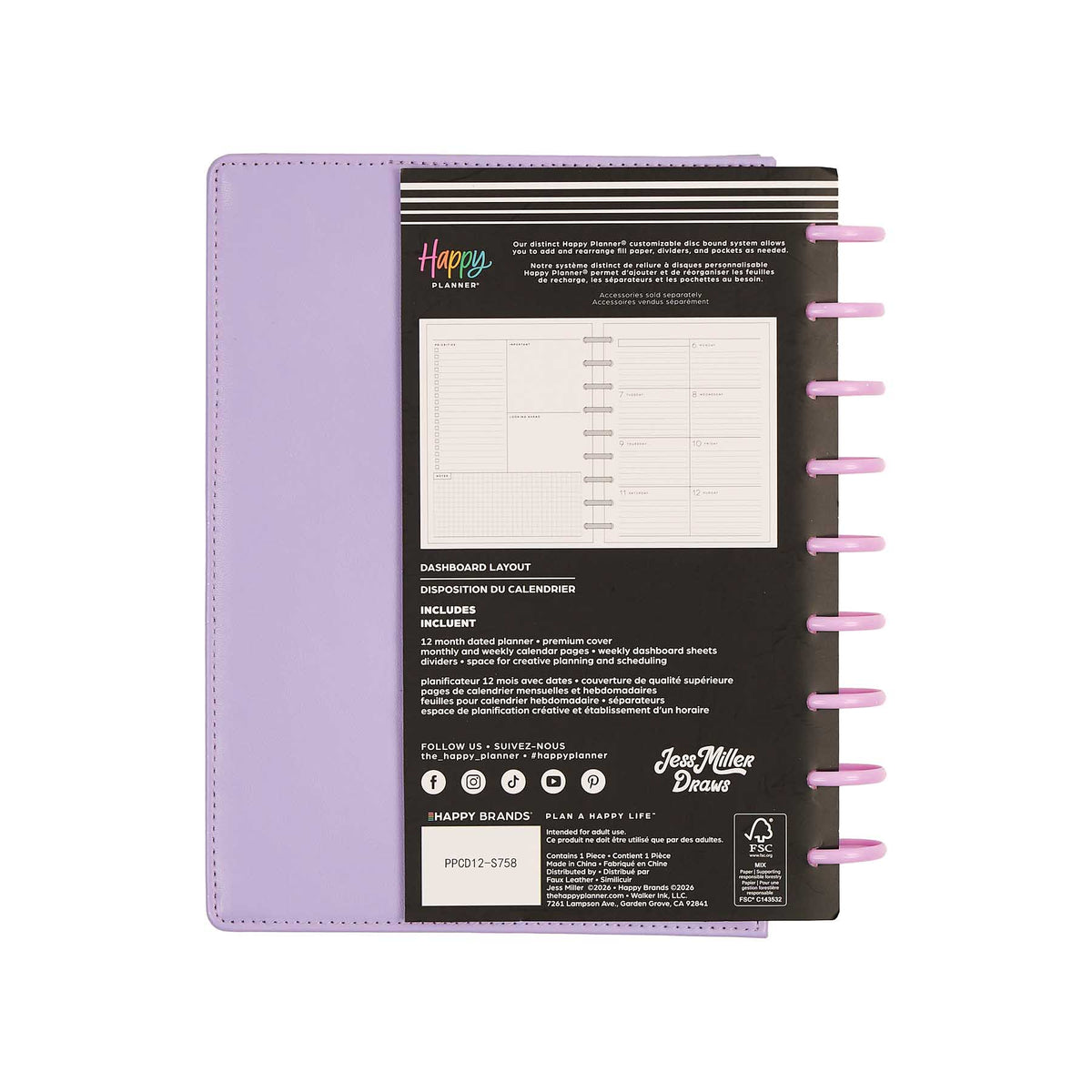 Happy Planner Hive & Bloom Classic Dashboard Planner 2027 - purple cover with Dashboard layout preview