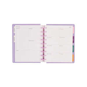 Happy Planner Hive & Bloom Classic Dashboard Planner 2027 - Dashboard spread with pink discs and colourful tabs