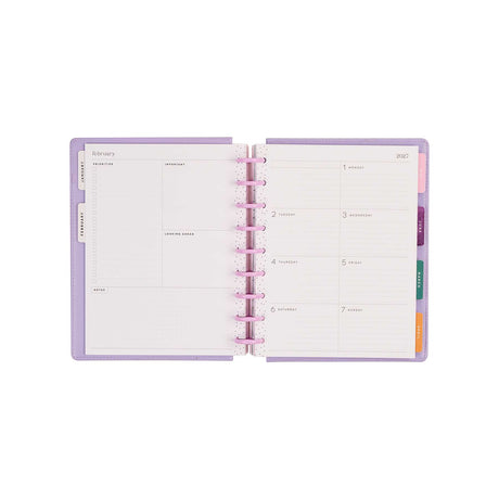 Happy Planner Hive & Bloom Classic Dashboard Planner 2027 - Dashboard spread with pink discs and colourful tabs