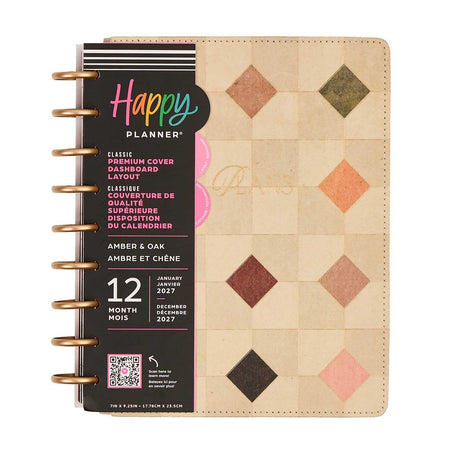 Happy Planner Amber & Oak Classic Dashboard Planner 2027 - amber geometric fabric cover with disc binding