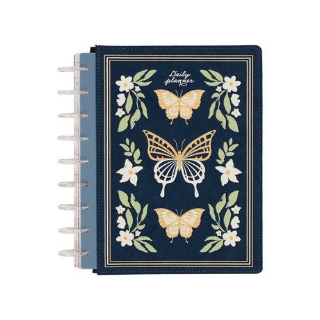 Happy Planner Wildflower Daydream Classic Dashboard Planner 2027 - navy butterfly cover with pale discs