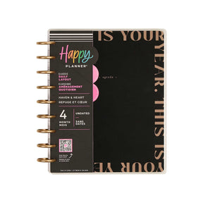 Happy Planner Haven & Heart Classic daily undated planner - black cover with gold discs and pink accents