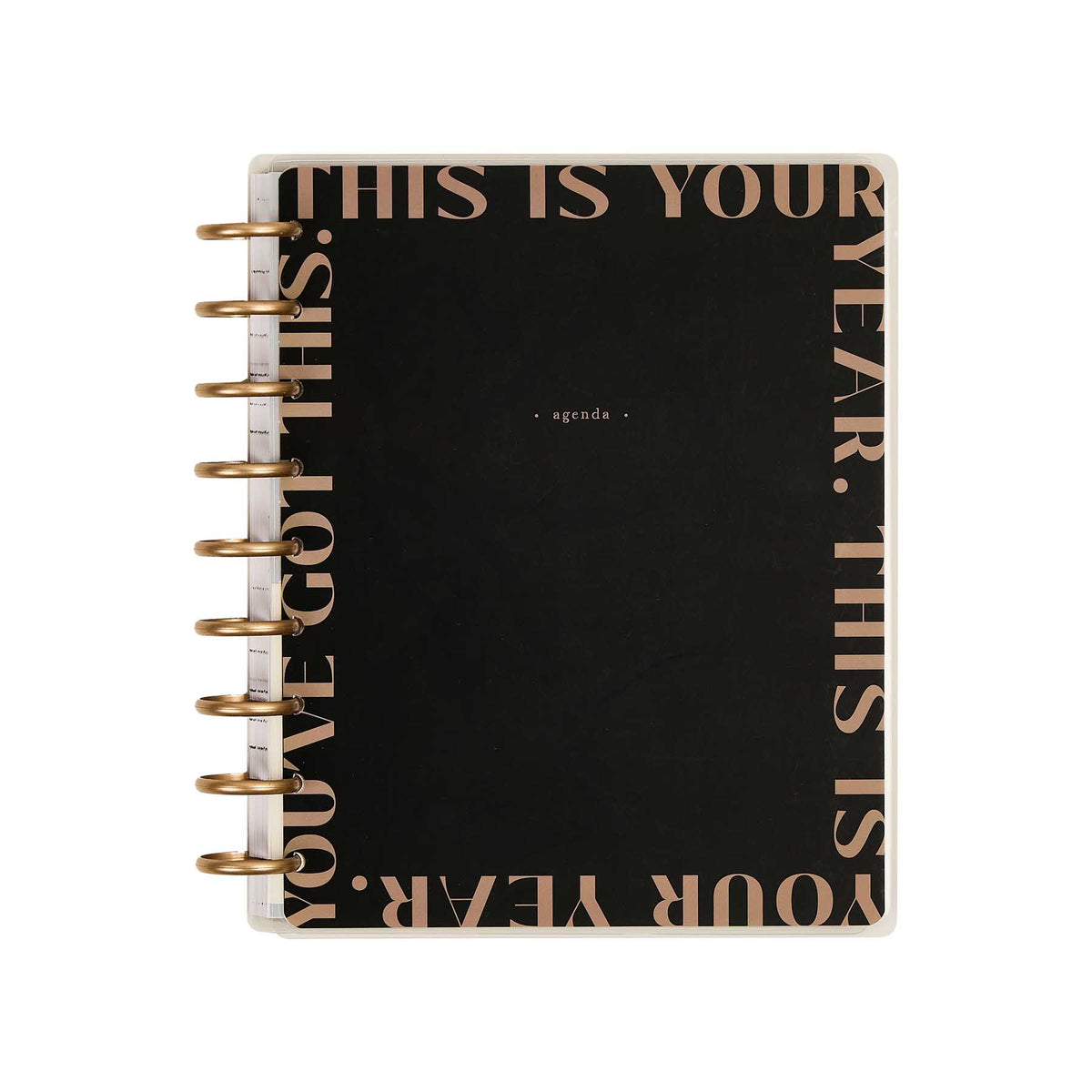 Happy Planner Haven & Heart Classic daily undated planner - black cover with gold lettering and metallic discs