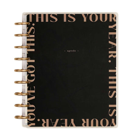 Happy Planner Haven & Heart Classic daily undated planner - black cover with gold lettering and metallic discs