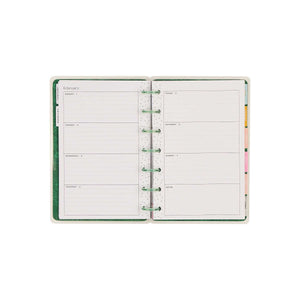 Petal Press Mini planner two-page weekly spread with colourful tabbed dividers