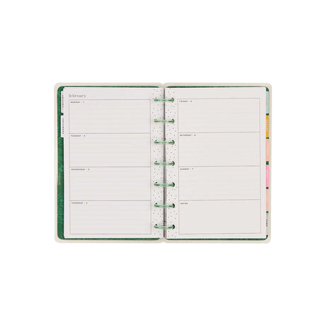 Petal Press Mini planner two-page weekly spread with colourful tabbed dividers