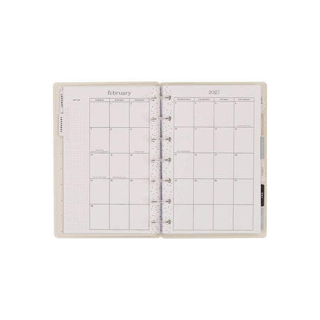 Happy Planner Haven and Heart February and 2027 monthly calendars with tabbed sections