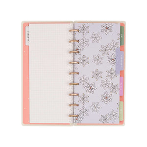 Seasonal Sidewalks Skinny Classic planner snowflake page, grid page and colourful monthly tabs