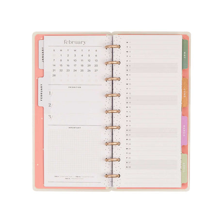 Happy Planner Seasonal Sidewalks February monthly and weekly spreads with disc binding