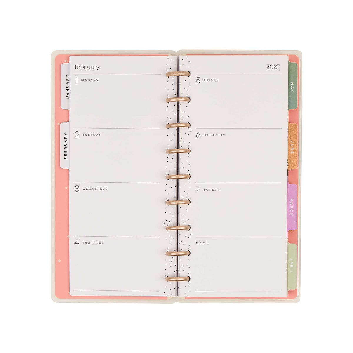 Seasonal Sidewalks Skinny Classic weekly spread with dated sections and colourful monthly tabs