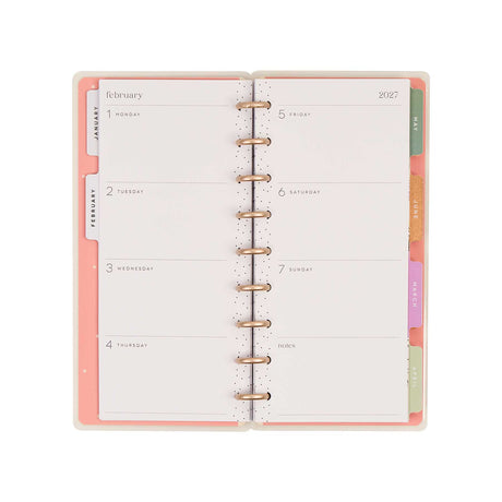 Seasonal Sidewalks Skinny Classic weekly spread with dated sections and colourful monthly tabs