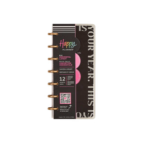 Happy Planner Haven and Heart Skinny Mini planner with black cover, gold discs and pink accents