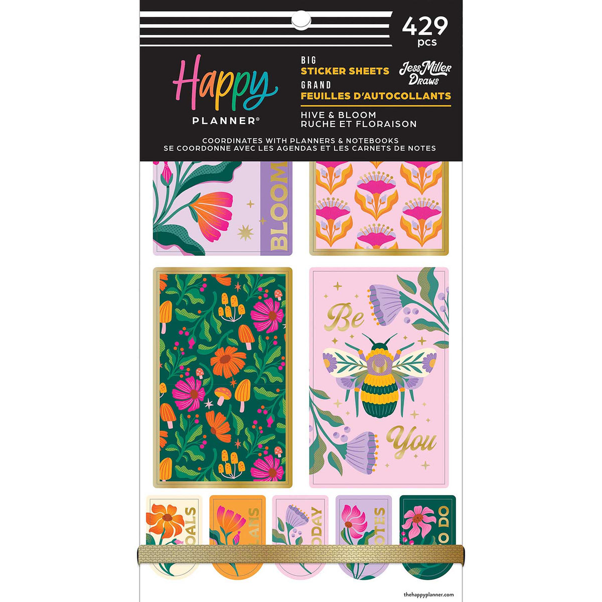 Happy Planner Hive & Bloom Big Sticker Book cover with colourful florals, bees and decorative labels