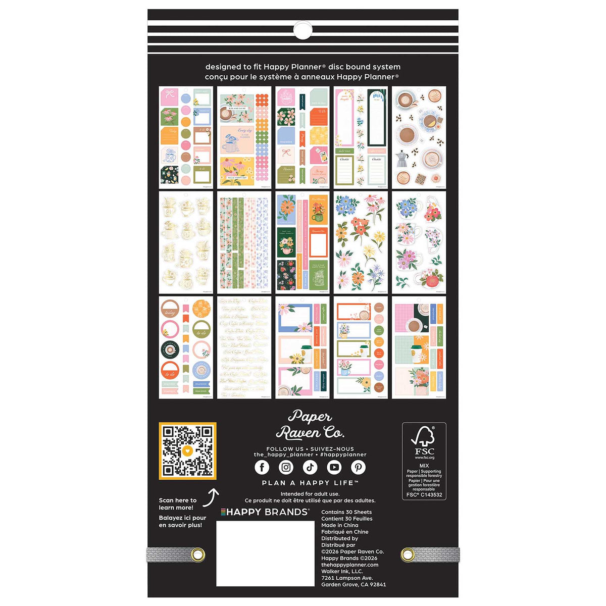 Back of the Happy Planner Petal Press sticker book showing floral and patterned stickers