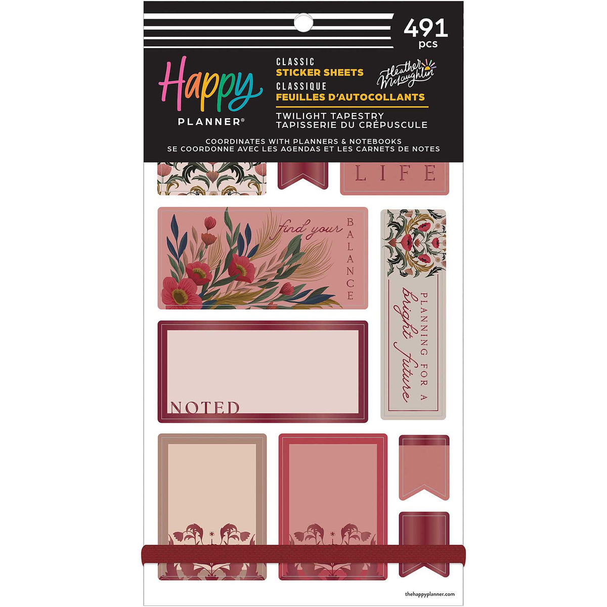 Happy Planner Twilight Tapestry Classic sticker book cover with floral designs and labels