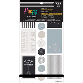 Happy Planner Haven & Heart Classic sticker book cover with neutral designs and quotes