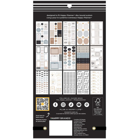 Back of the Happy Planner Haven & Heart sticker book showing assorted neutral designs