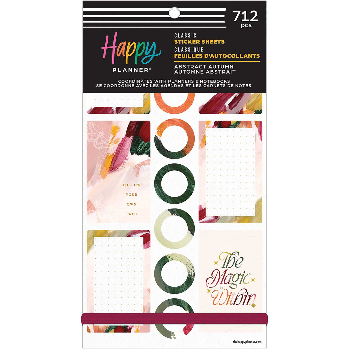 Happy Planner Abstract Autumn Classic sticker book cover with abstract shapes, labels and quotes